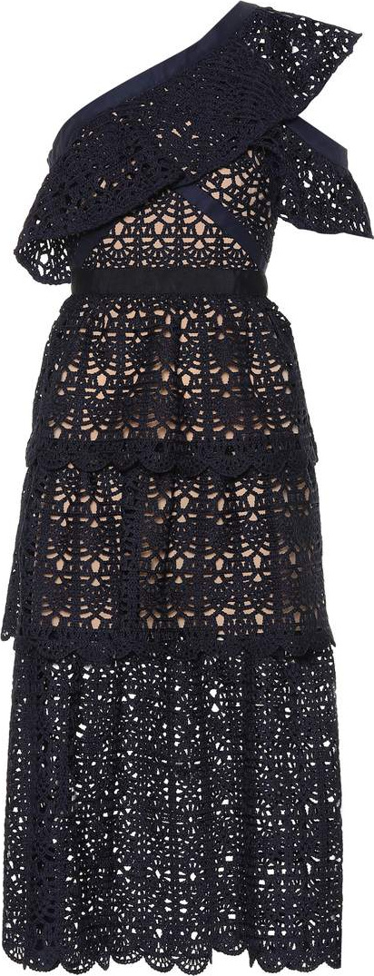 Self Portrait One-shoulder crochet midi dress