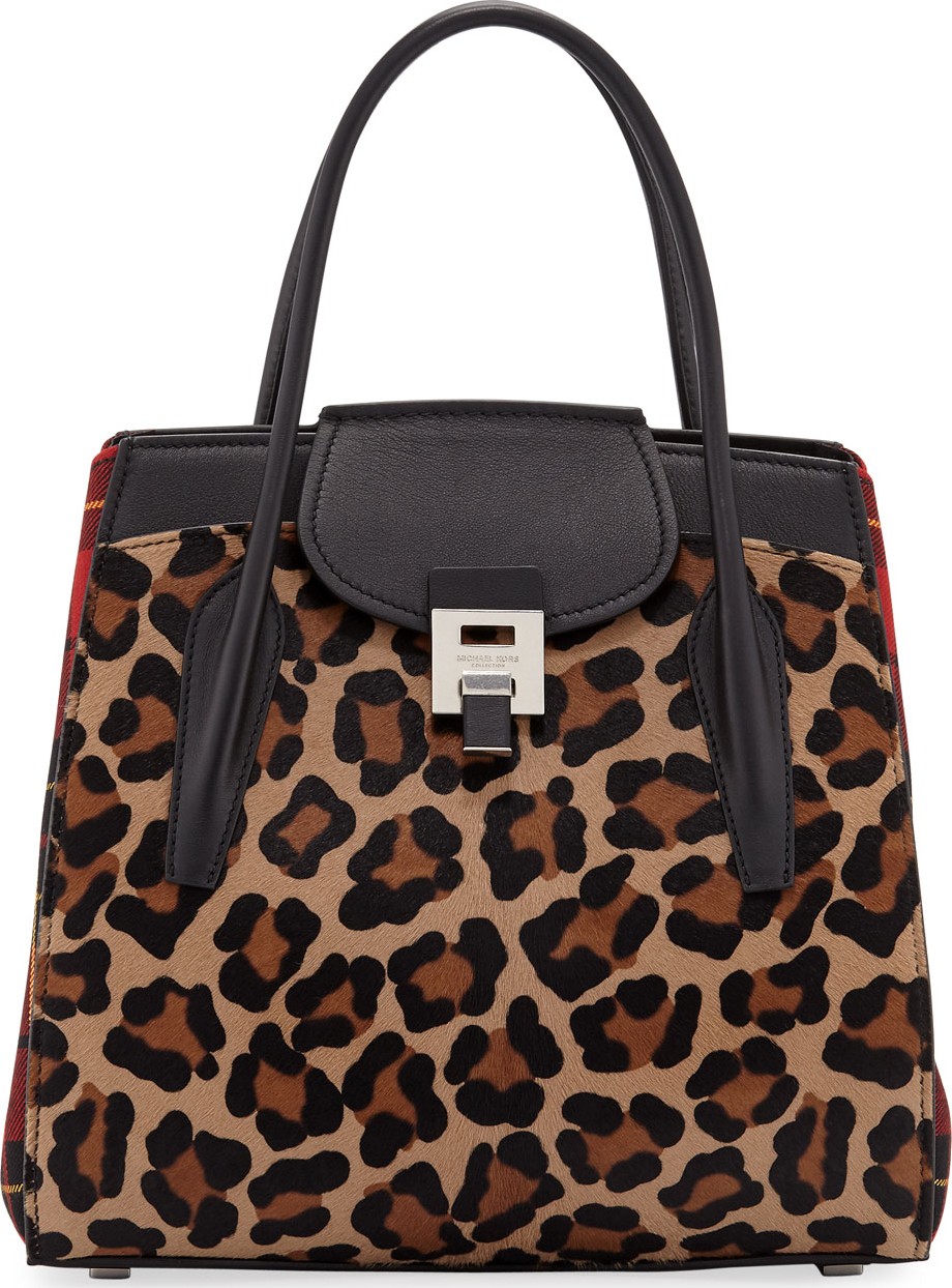 Michael Kors Bancroft Leopard Tartan Satchel Bag