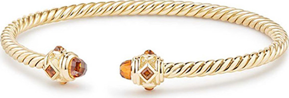 David Yurman 18k Gold Renaissance CableSpira Bangle Bracelet w/ Madeira Citrine, Size M