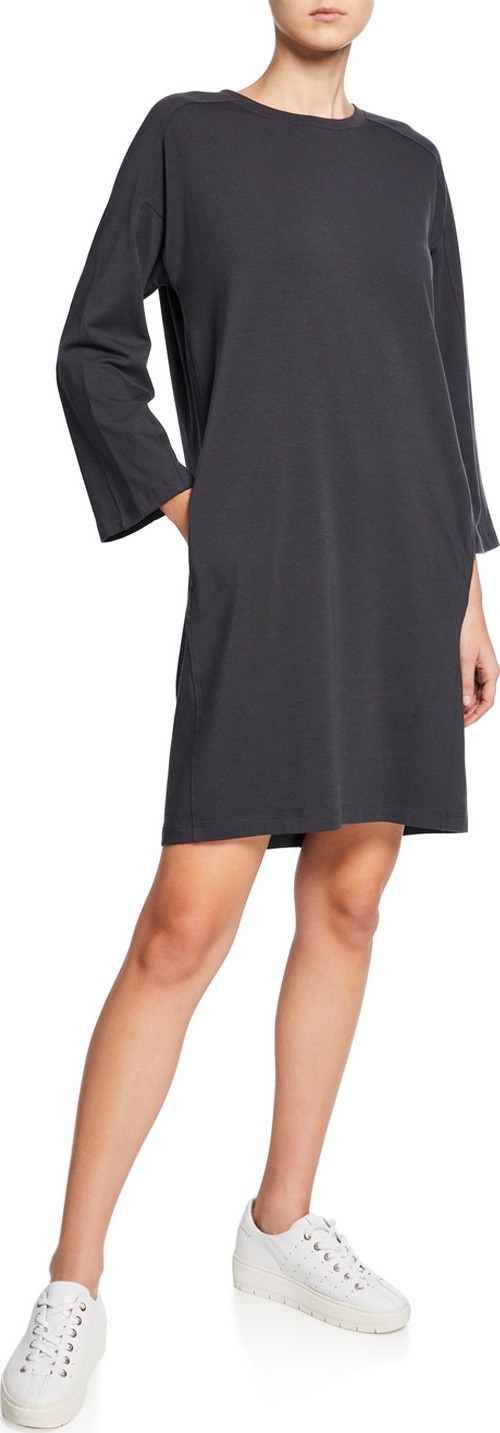 Eileen Fisher Crewneck Bracelet-Sleeve Jersey Dress
