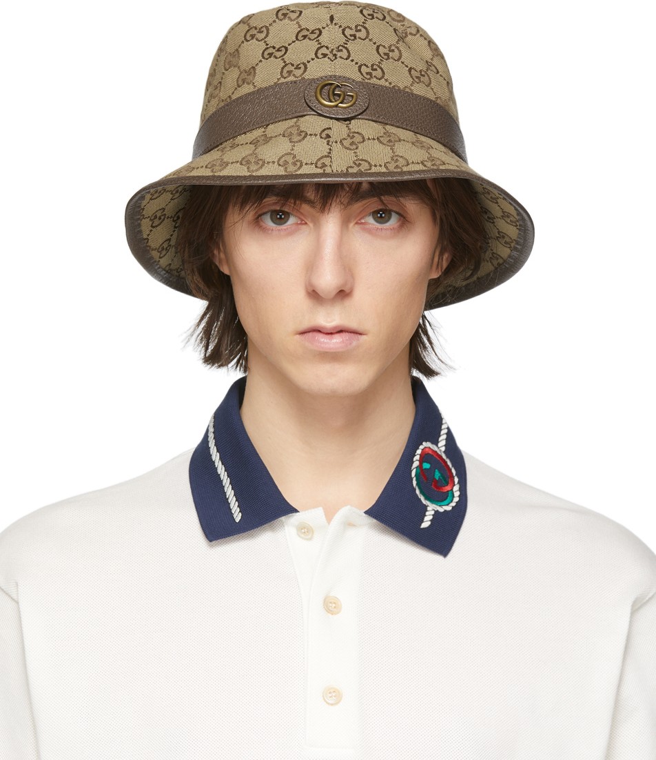 Gucci Beige & Brown GG Supreme Bucket Hat