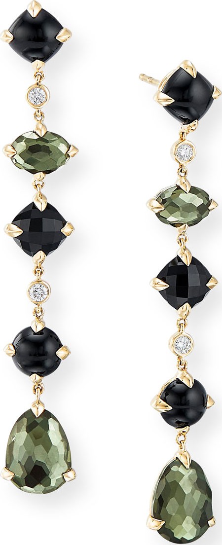 David Yurman Chatelaine Multi-Drop Earrings with Green Orchid, Onyx & Diamonds