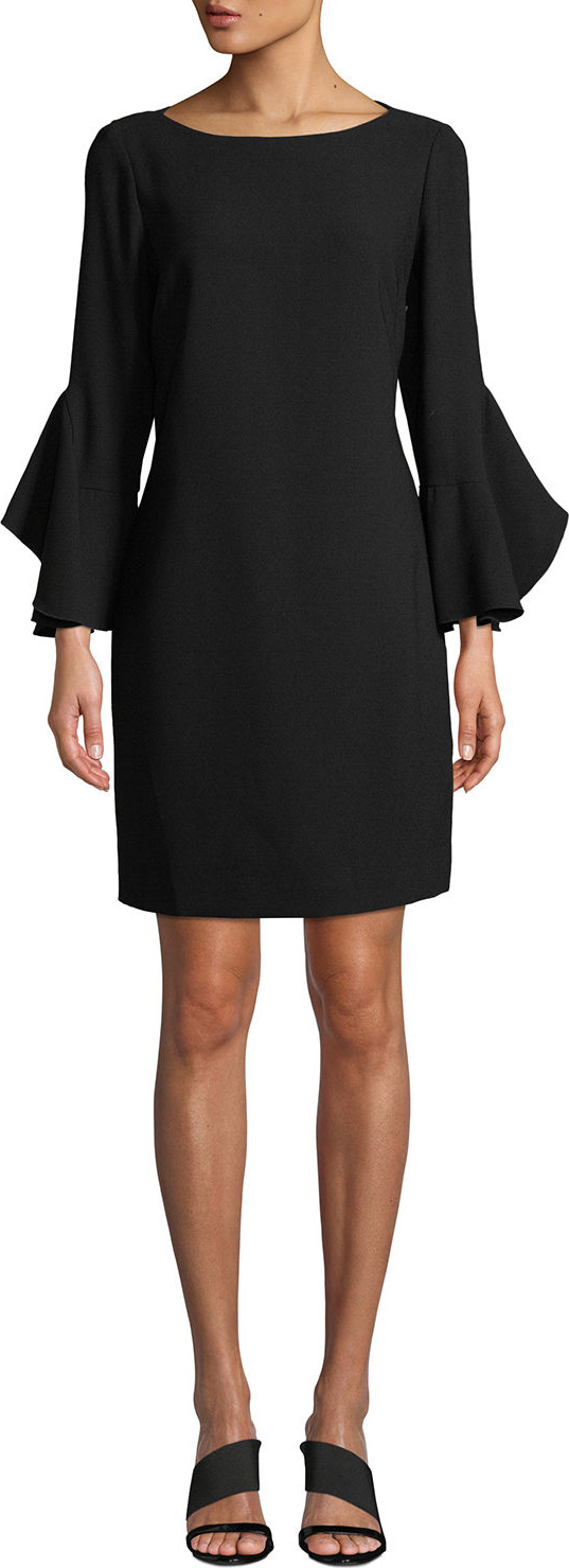 Elie Tahari Dori Boat-Neck Flared-Sleeve Crepe A-Line Dress