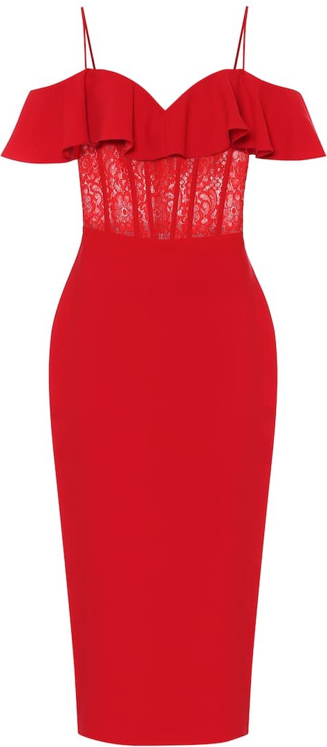 Rasario Crêpe and lace midi dress