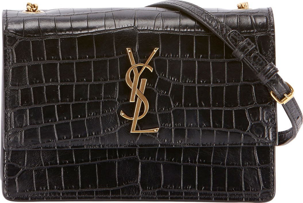 Saint Laurent Monogram YSL Sunset Medium Croco-Effect Shoulder Bag