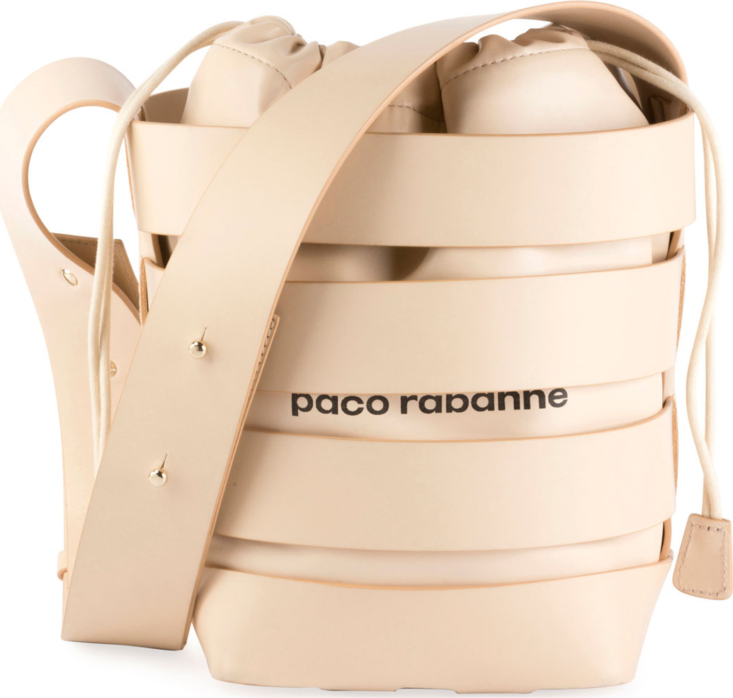 Paco Rabanne Cage Leather Small Hobo Bag, Nude