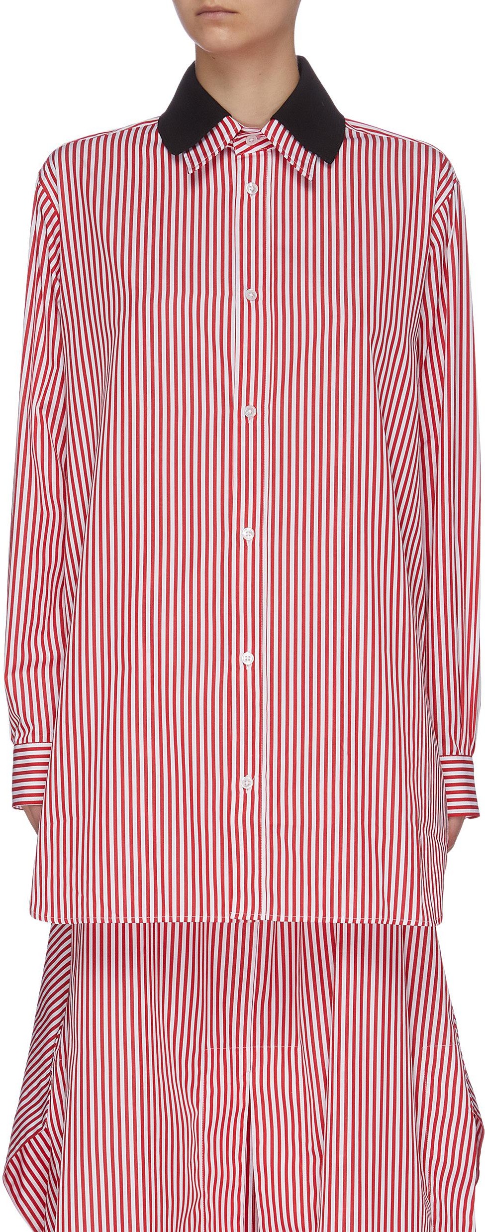 PLAN C Contrast double layer collar stripe long shirt
