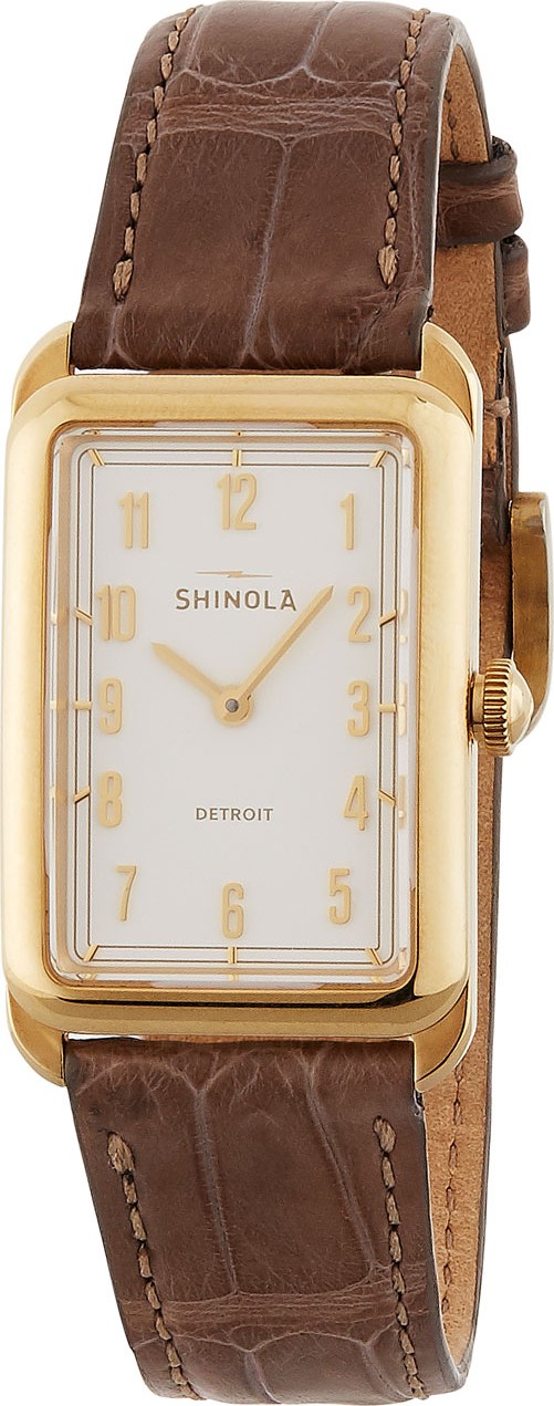 Shinola The Muldowney 24mm Alligator Strap Watch, Brown/Cream