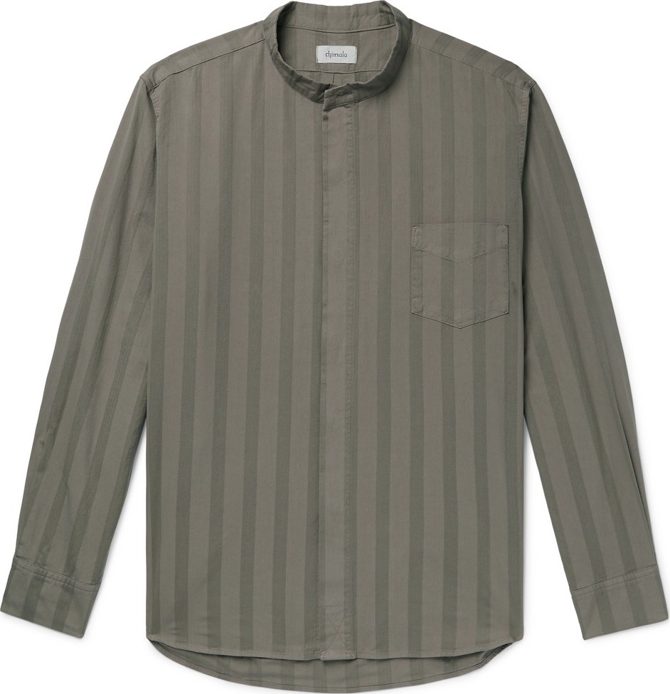 Chimala Grandad-Collar Striped Cotton Shirt