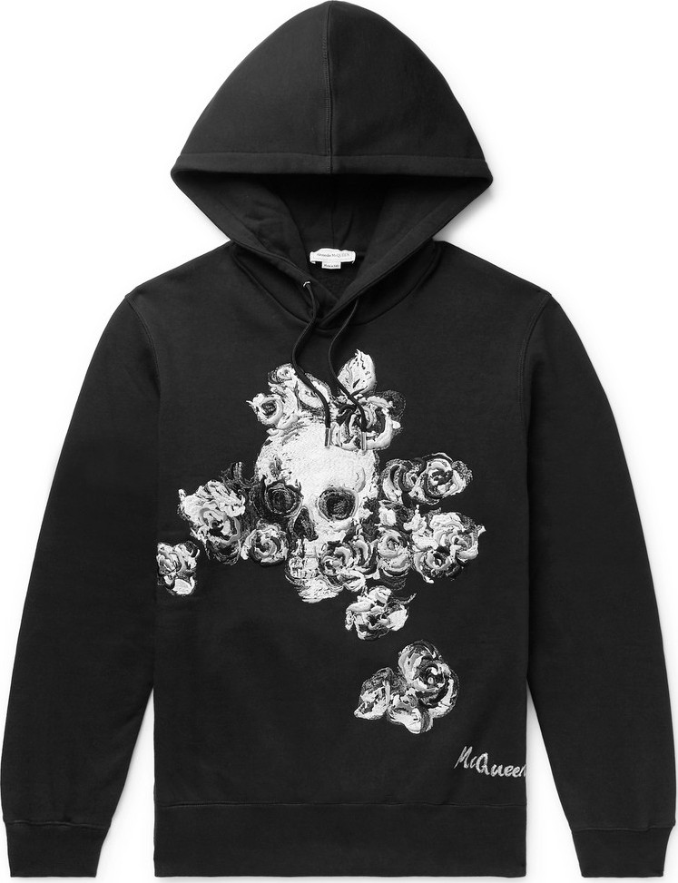 Alexander McQueen Embroidered Fleece-Back Cotton-Jersey Hoodie