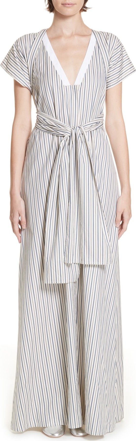 Rosetta Getty Wrap Panel Stripe Poplin Maxi Dress