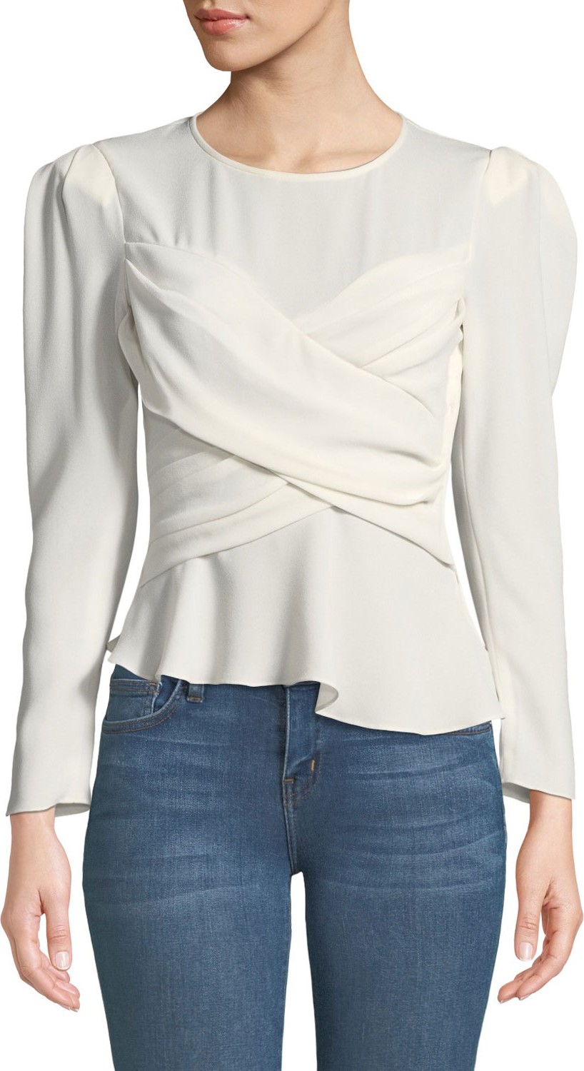 IRO Scene Strong-Shoulder Crepe Wrap Blouse