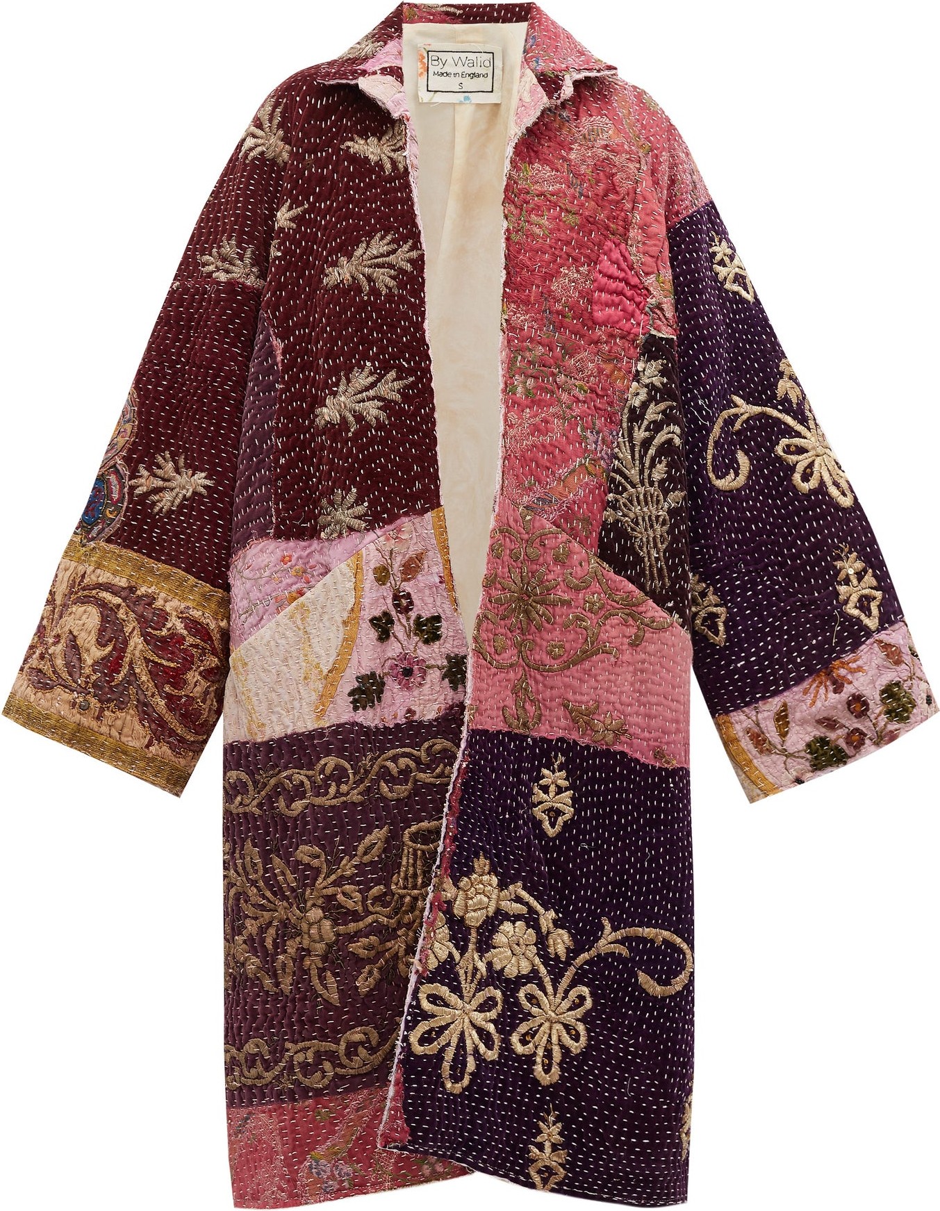 By Walid Liza floral-embroidered silk-velvet coat