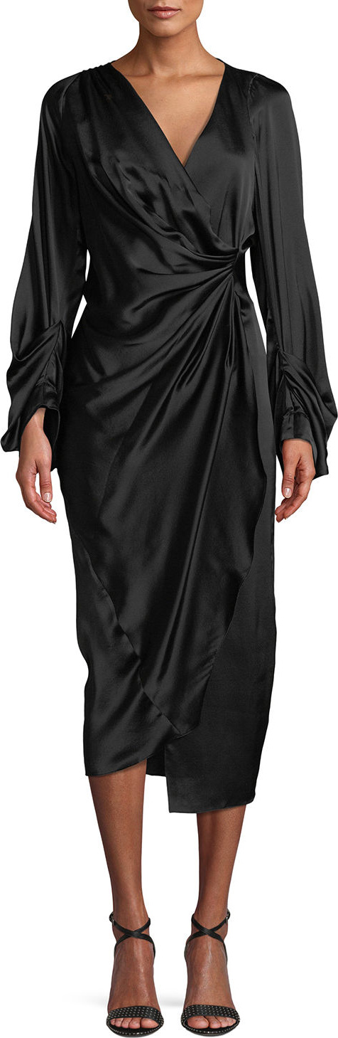 Solace London Aurora Gathered Silk Midi Dress