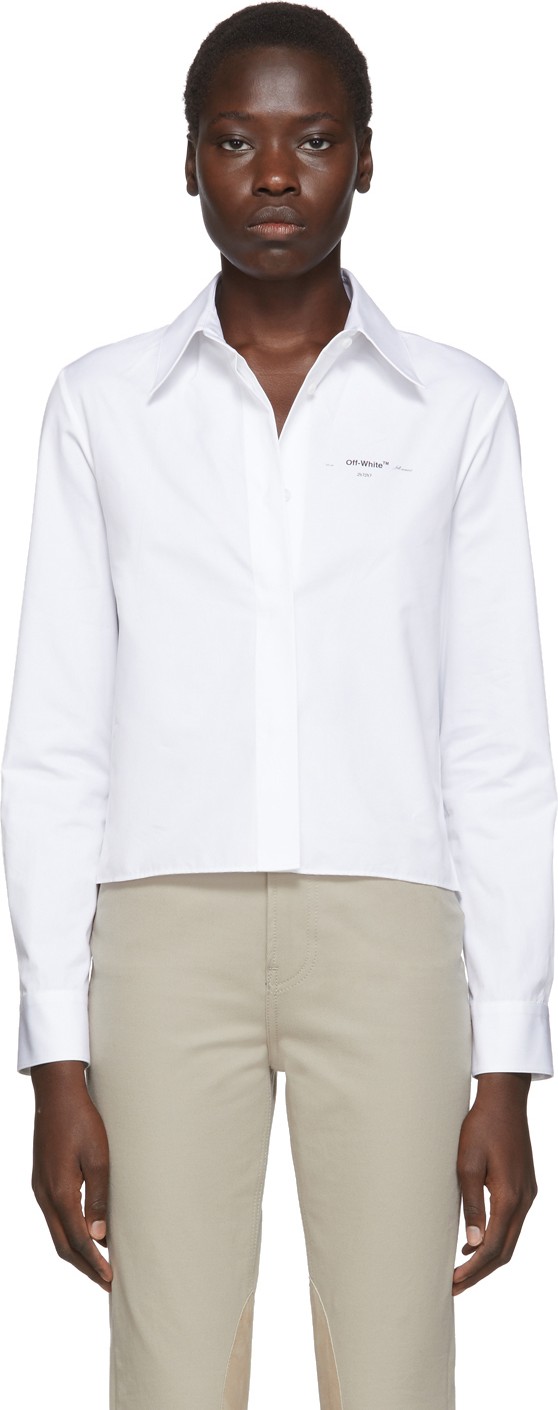 Off White White Cropped Plissé Shirt