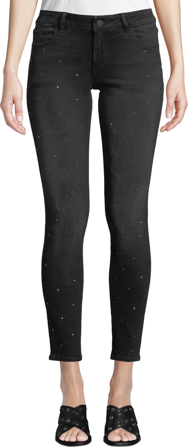 DL1961 Emma Low-Rise Skinny Ankle Jeans with Rhinestones