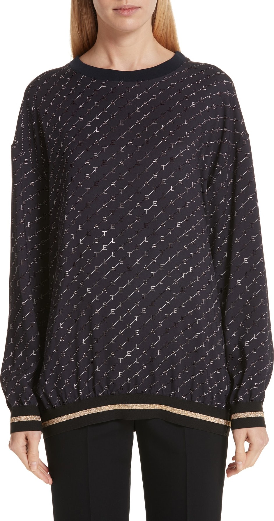 Stella McCartney Metallic Rib Trim Logo Print Top