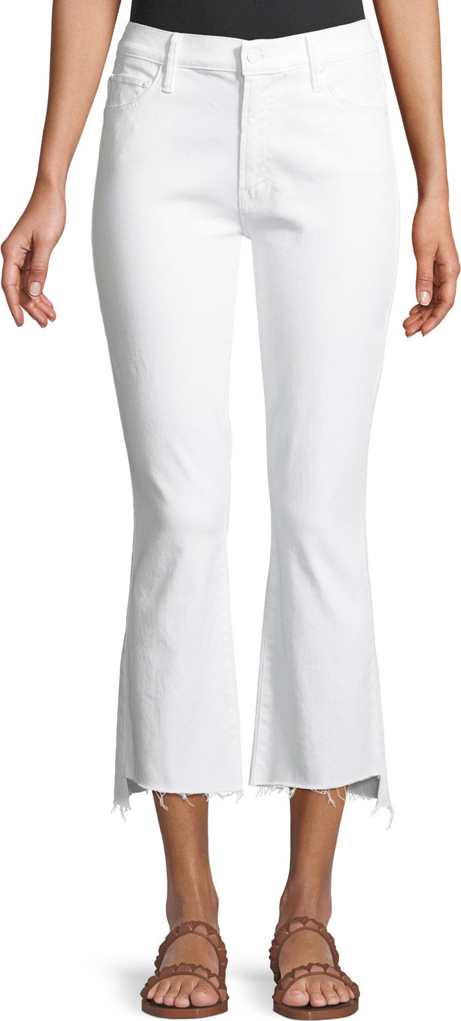 MOTHER Insider Cropp Step Fray Distressed Jeans, White