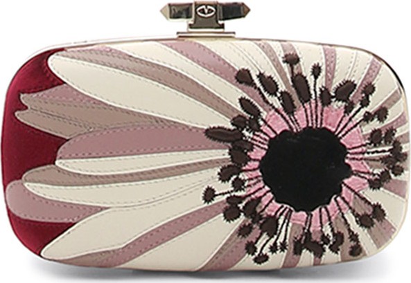 Valentino Flower Leather & Velvet Box Clutch Bag