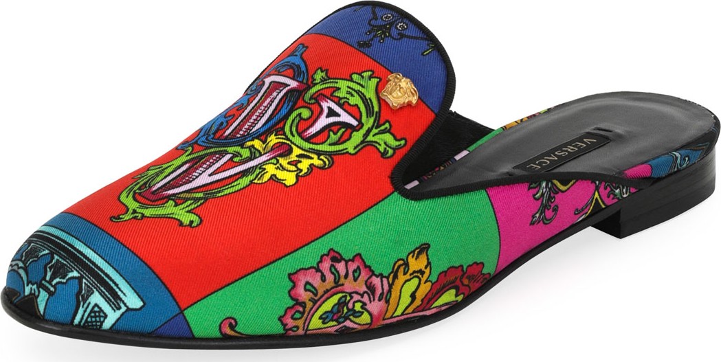 Versace Alphabet-Print Flat Mules