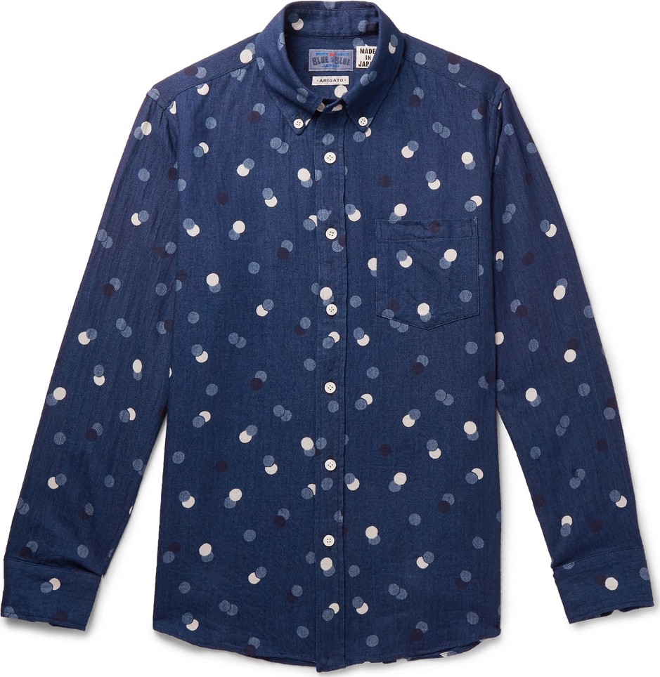 Blue Blue Japan Slim-Fit Button-Down Collar Polka-Dot Cotton-Twill Shirt