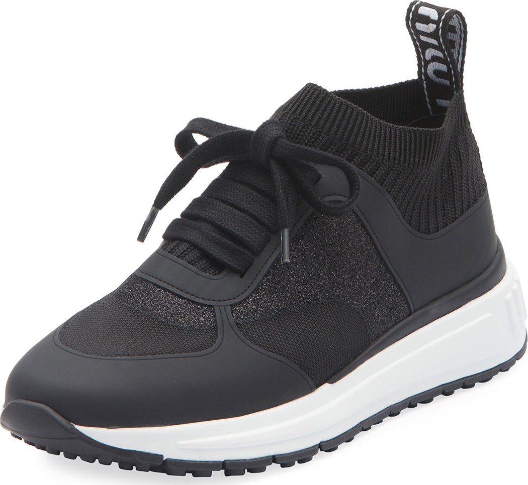 Miu Miu Mixed Tech Knit Platform Sneakers