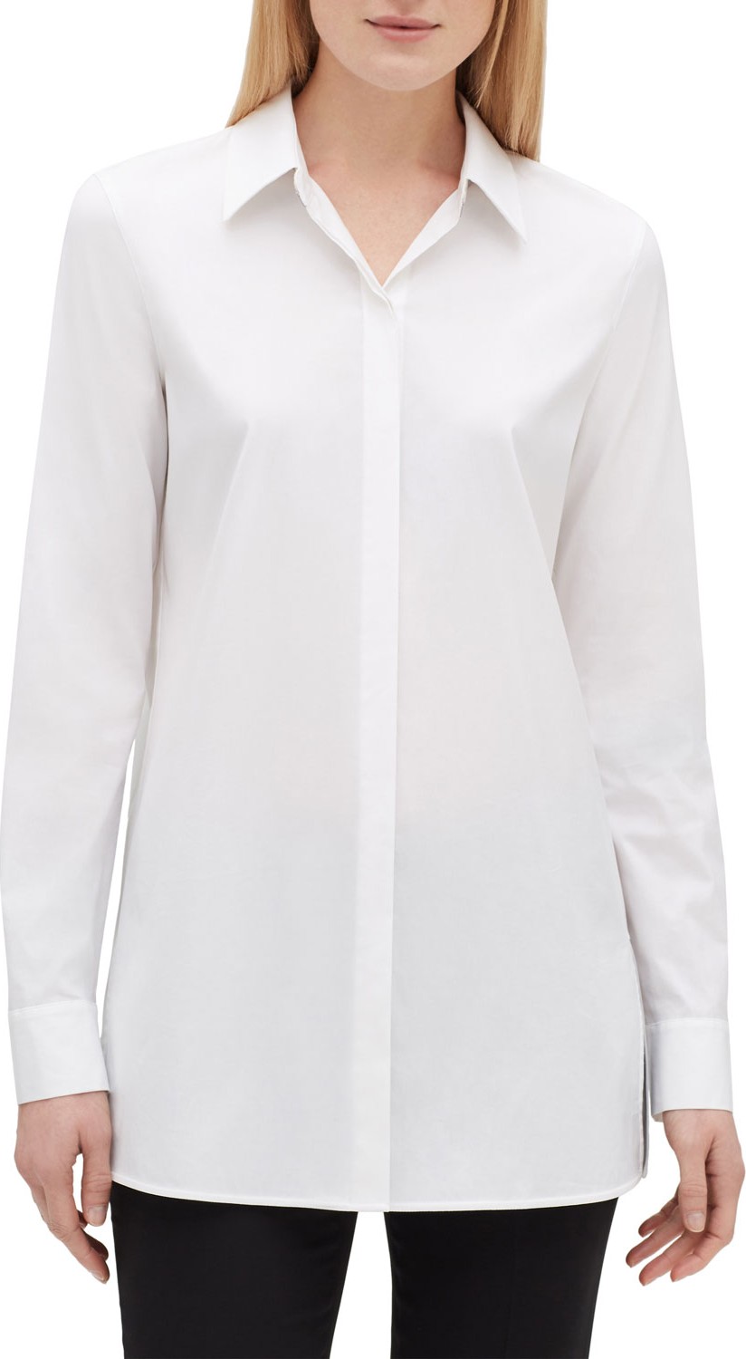 Lafayette 148 New York Minnie Button-Down Excursion Stretch Blouse w/ Chain & Grosgrain Trim