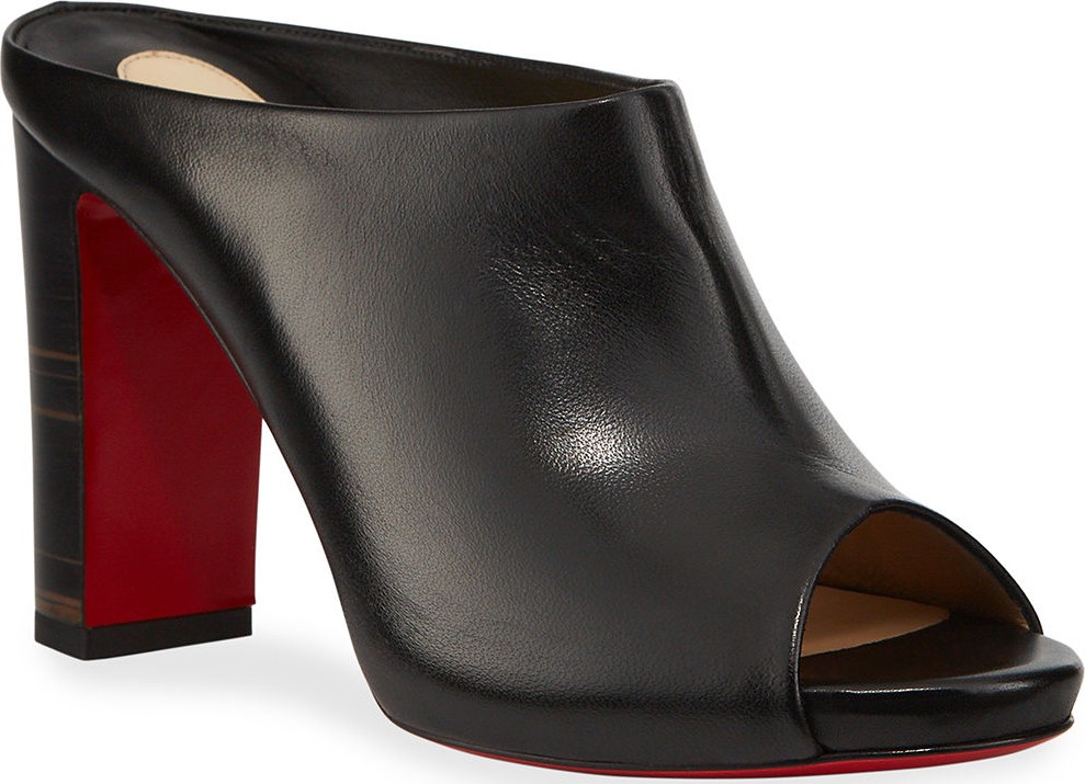 Christian Louboutin Corinthe Peep-Toe Leather Red Sole Mules