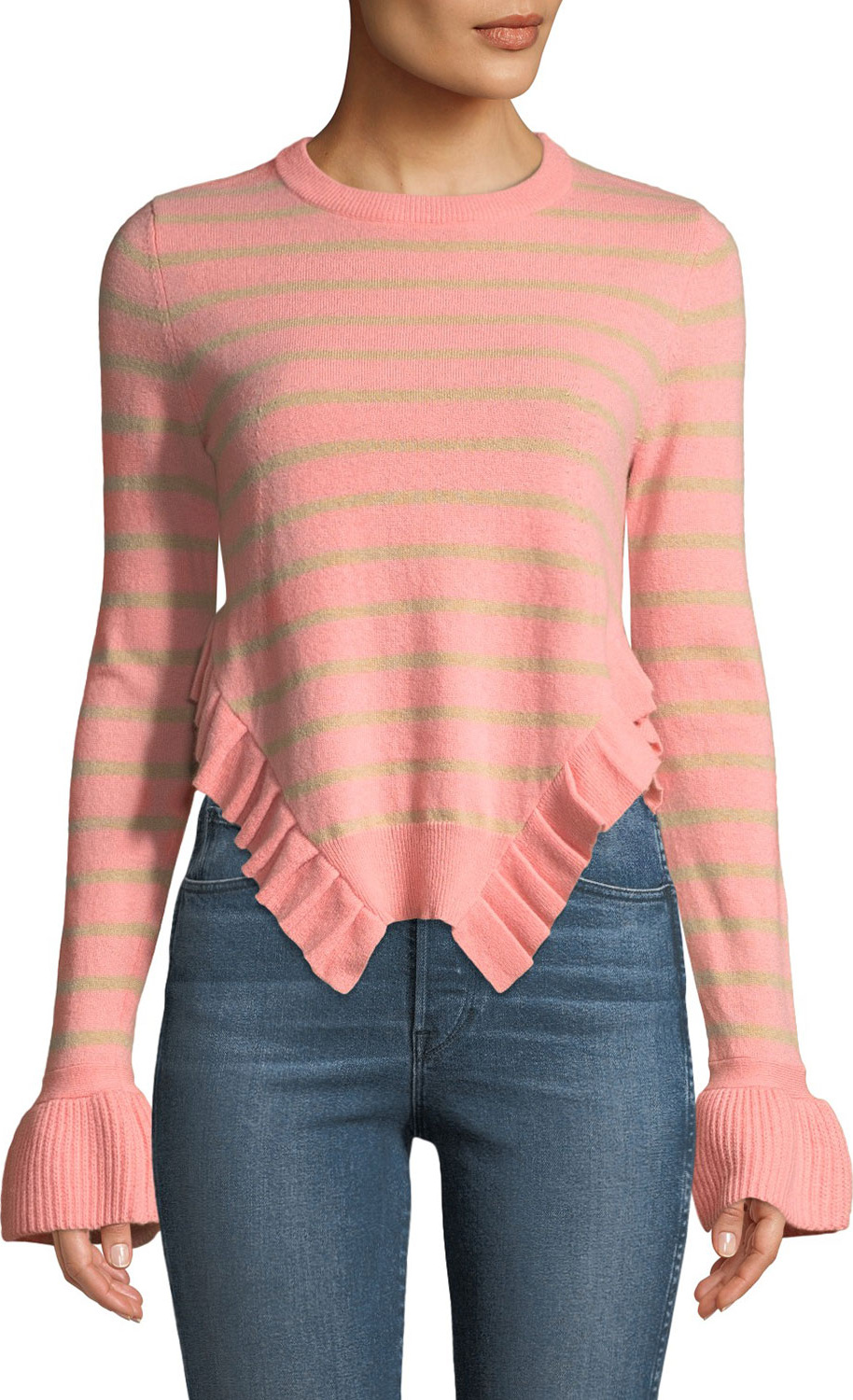 Tabula Rasa Kabylie Striped Wool Asymmetric-Ruffled Sweater