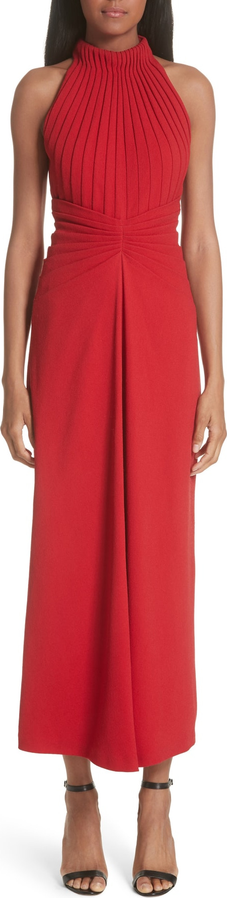 Brandon Maxwell Pleated Pebble Crepe Midi Dress