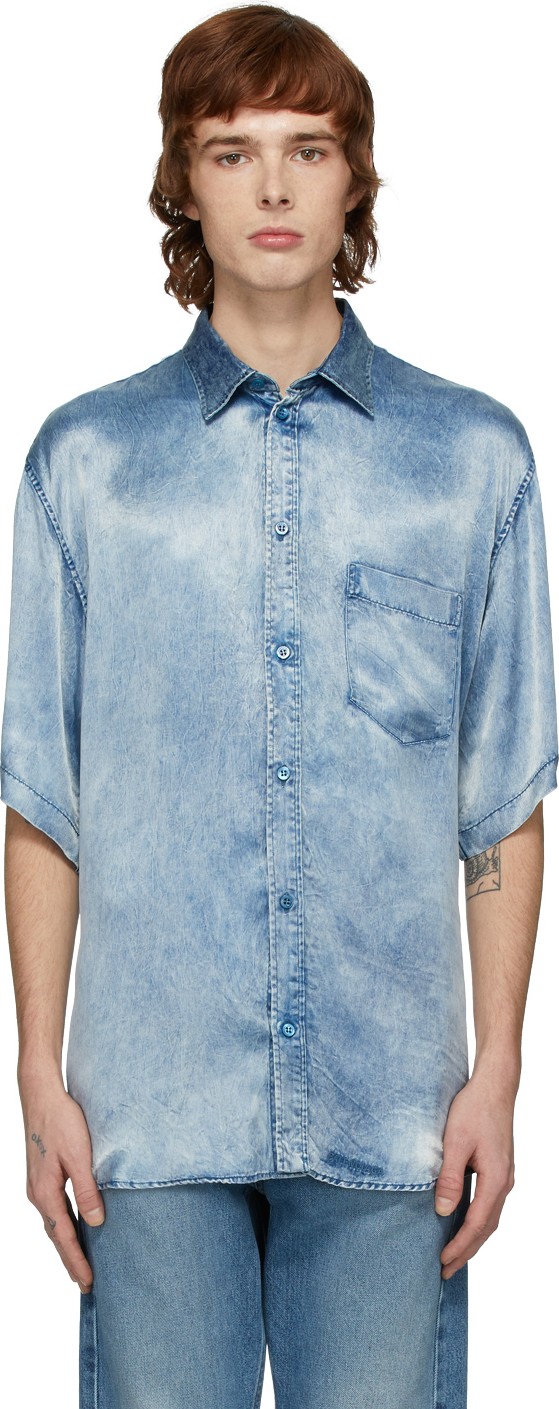 Balenciaga Indigo Satin Acid Wash Shirt