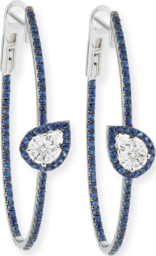 Andreoli 18k White Gold Diamond & Sapphire Hoop Earrings