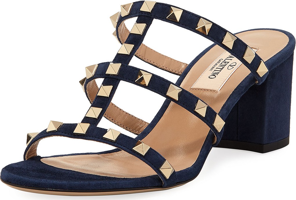 Valentino Rockstud Suede Slide Sandal
