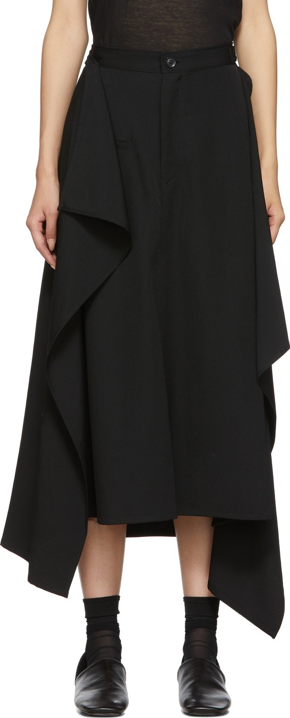 Yohji Yamamoto Black Piping Pocket Skirt