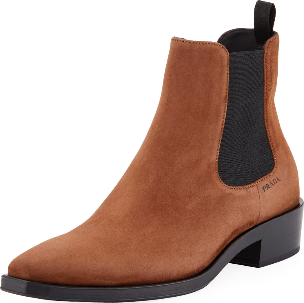 Prada Gored Leather Pointed Booties