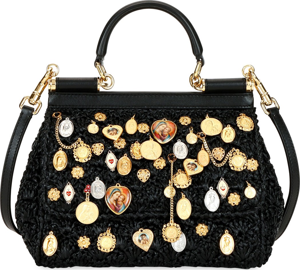 Dolce & Gabbana Sicily Small Embellished Raffia Shoulder Bag
