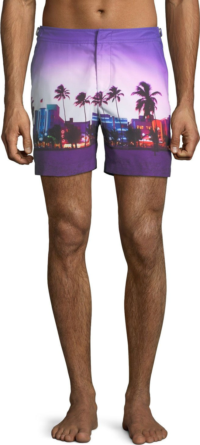 Orlebar Brown Men's Bulldog Beach Printed Swim Trunks, Miami Beach