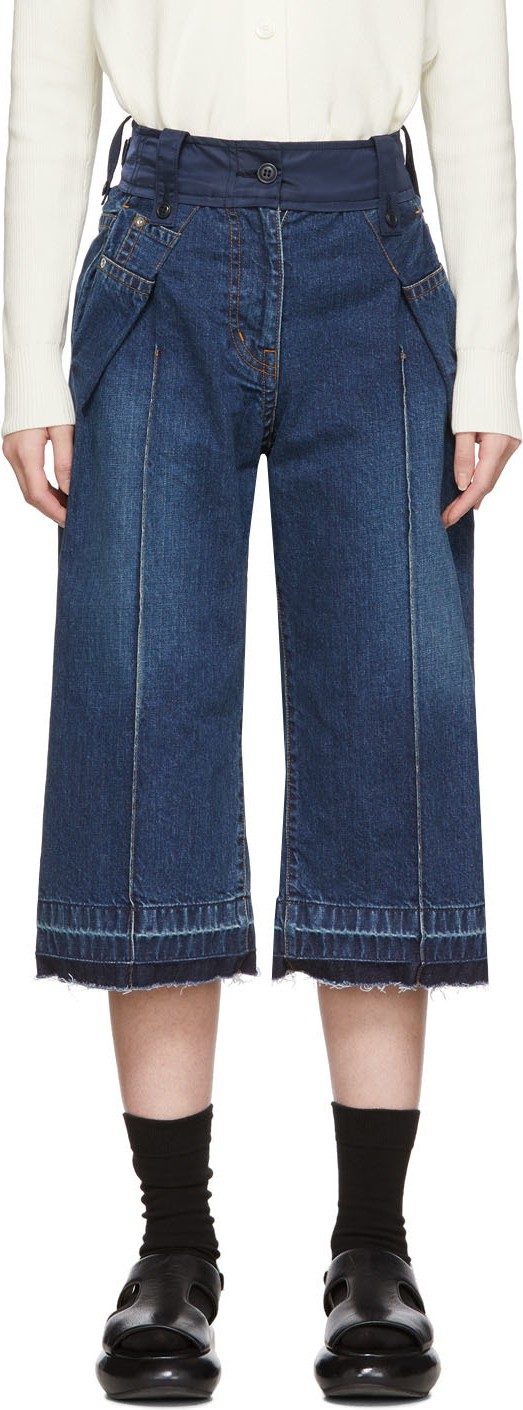 Sacai Blue Cropped Wrap Jeans