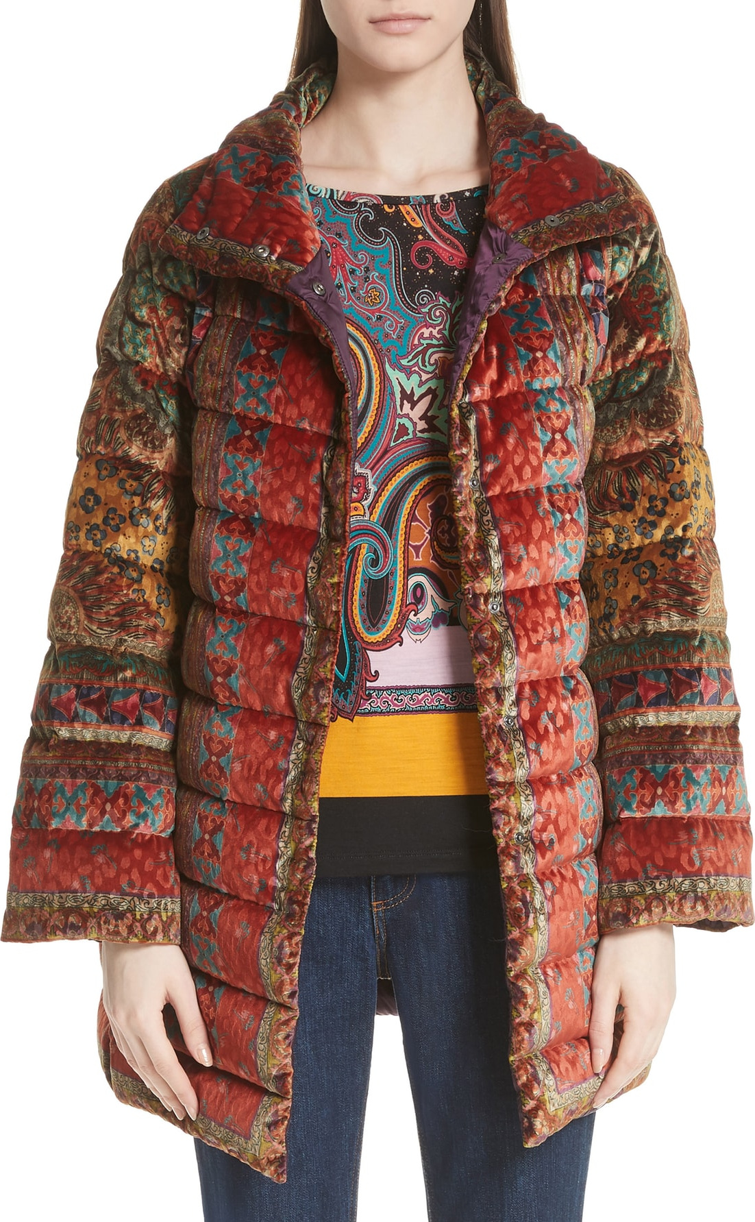 Etro Velvet Jacquard Puffer Coat