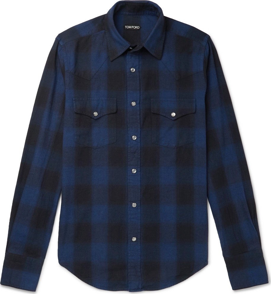 TOM FORD Slim-Fit Checked Brushed-Cotton Western Shirt