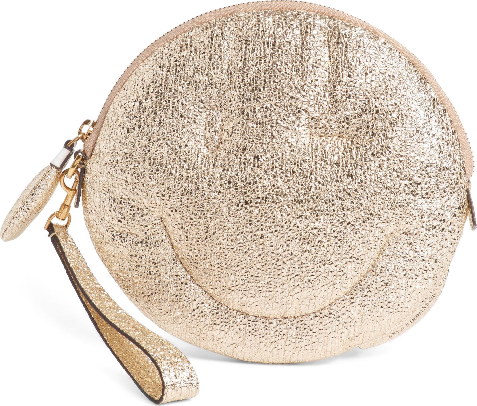 Anya Hindmarch Chubby Smiley Crinkled Metallic Clutch