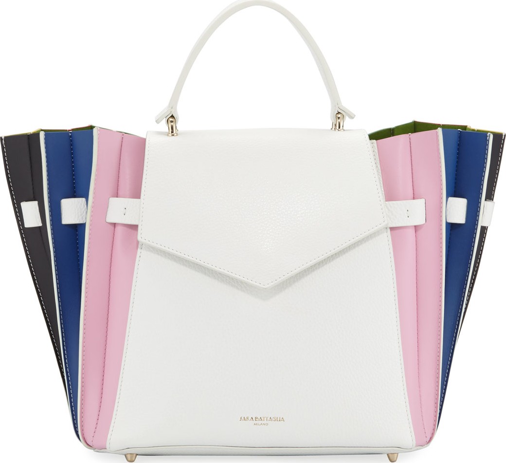 Sara Battaglia Plisse Grace Leather Top Handle Bag