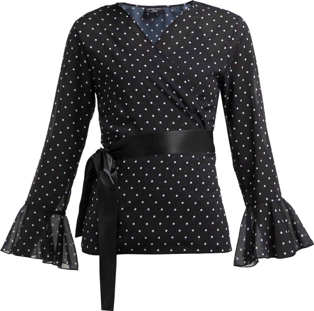 Pepper & Mayne Dolce polka dot-print chiffon wrap top