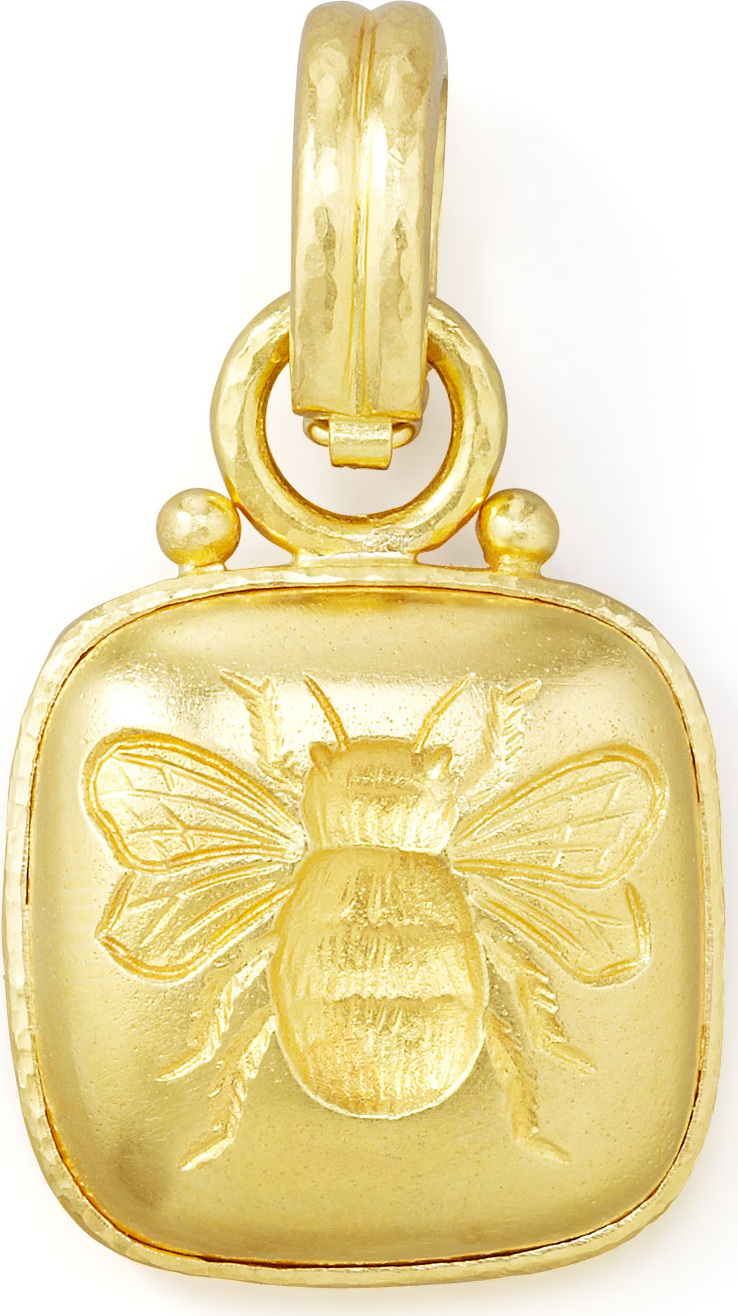 Elizabeth Locke 19k Cushion Gold Bee Pendant