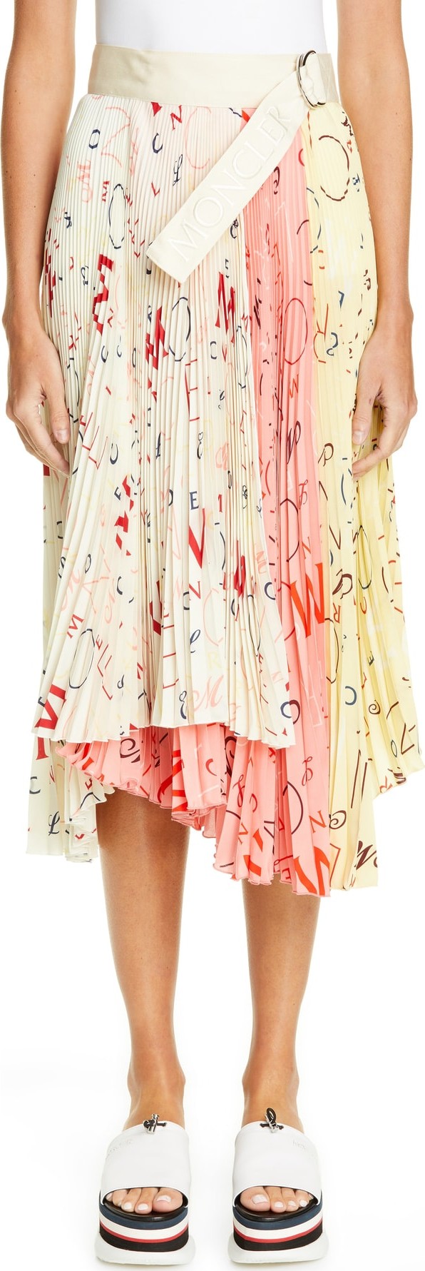 Moncler by Moncler Genius x 2 Moncler 1952 Letter Print Pleated Silk Skirt