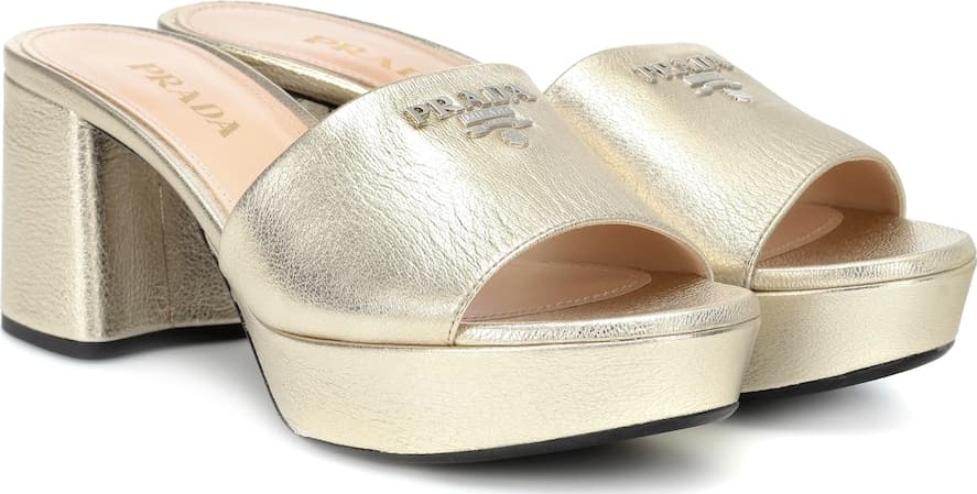 Prada Metallic leather plateau mules