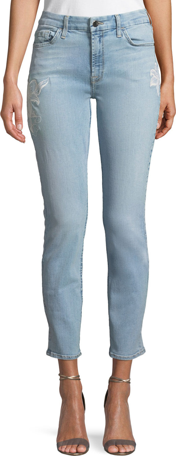 Jen7 Havana Skinny Floral-Embroidered Ankle Jeans