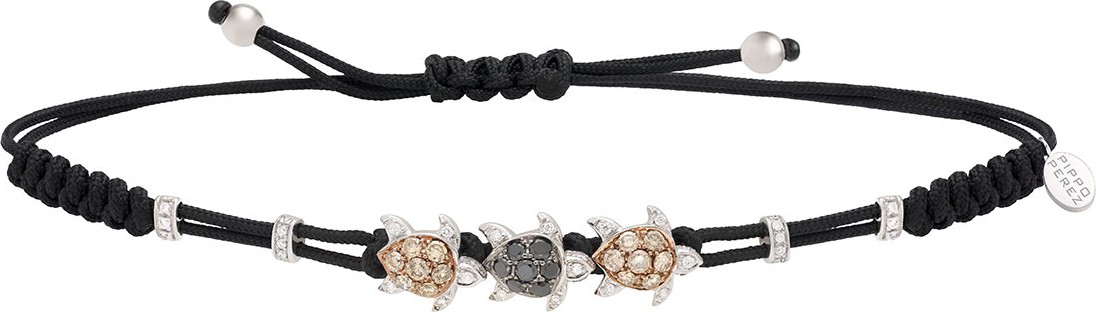 Pippo Perez 18k White Gold Diamond 3-Turtle Pull-Cord Bracelet