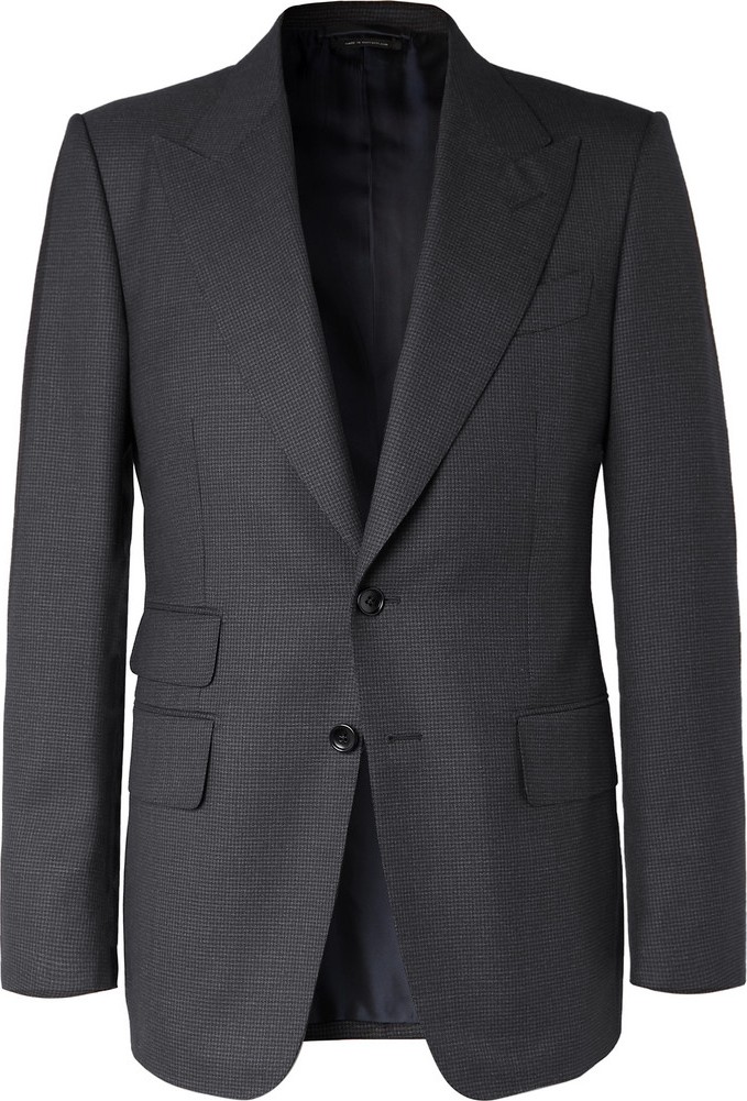 TOM FORD Navy Shelton Slim-Fit Puppytooth Wool Suit Jacket