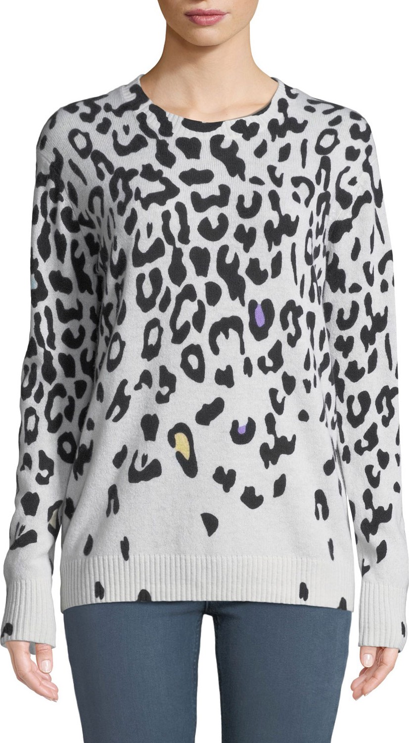 Autumn Cashmere Leopard-Print Cashmere Crewneck Sweater